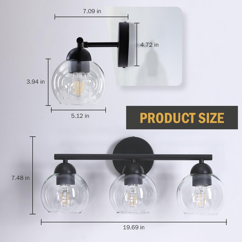 Wynterhaven 3 Light Bathroom Vanity Light, Black Vanity Light with