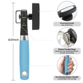 Beneno Can Opener, Manual Side Safe Cut Can Opener Smooth Edge with Durable Sharp Blade, Effort-Saving Knob & Comfortable Non-slip Handle, Aqua