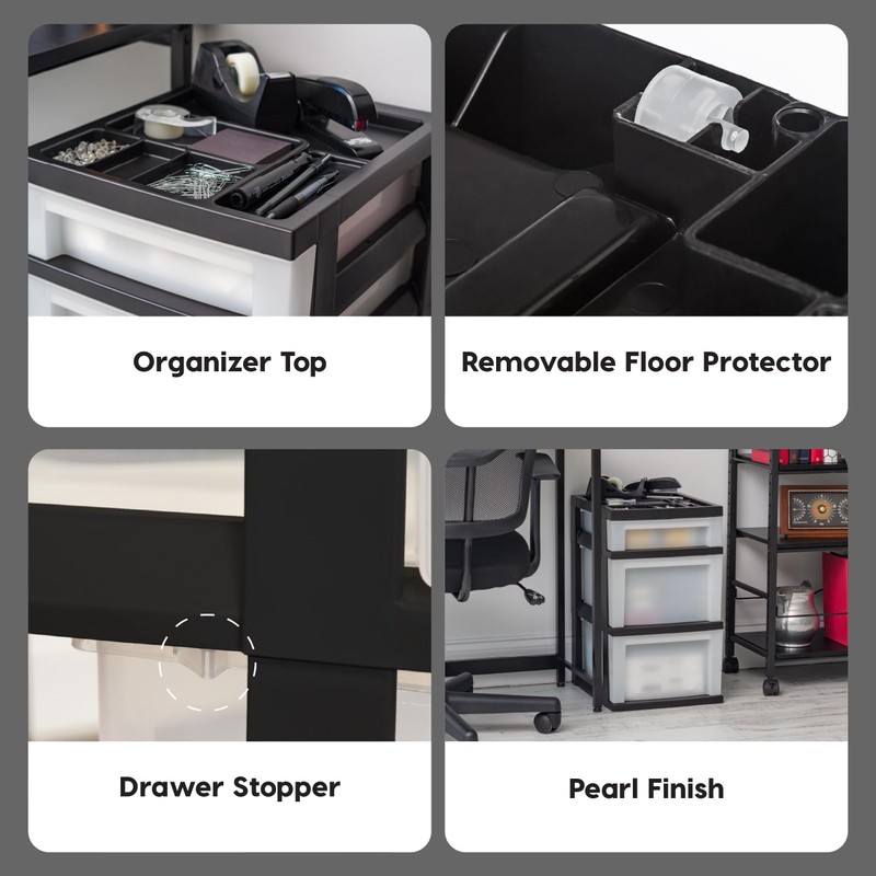 IRIS USA Plastic Drawer Storage Organizer Rolling Cart, 3-Drawers, for