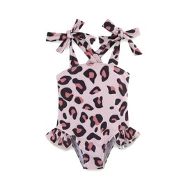 JingleBaBa Girls One Piece Leopard Print Swimsuits with Adjustable Straps Toddler Bathing Suit Girl Beach Swimwear 2-3T