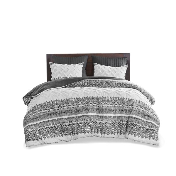 INK+IVY King Comforter Set, Chic Chevron Chenille Tufting, Boho Comforters