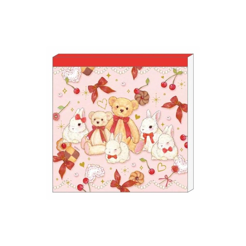 Takeimiki Notepad Memo Pad, Rabbit and Teddy Bear, Closed Pin,