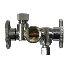 Quarter Turn 3 Way Valve 5/8-Inch OD Inlet by 3/8-Inch OD by 3/8-Inch OD Dual Handle, Lead-Free