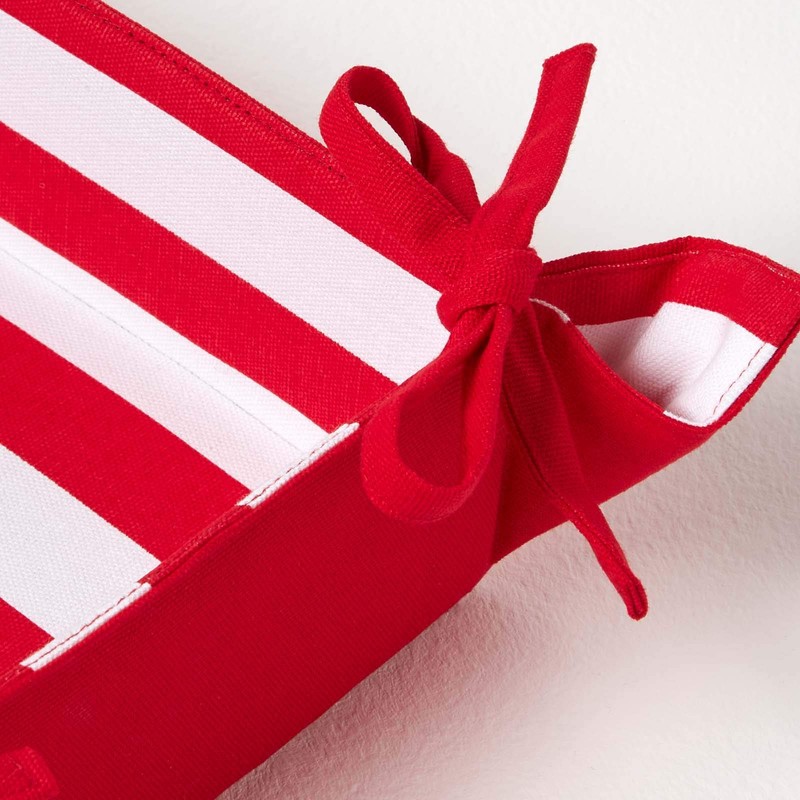 HOMESCAPES Reversible Bread Basket Double Design Fabric Red Striped Pattern
