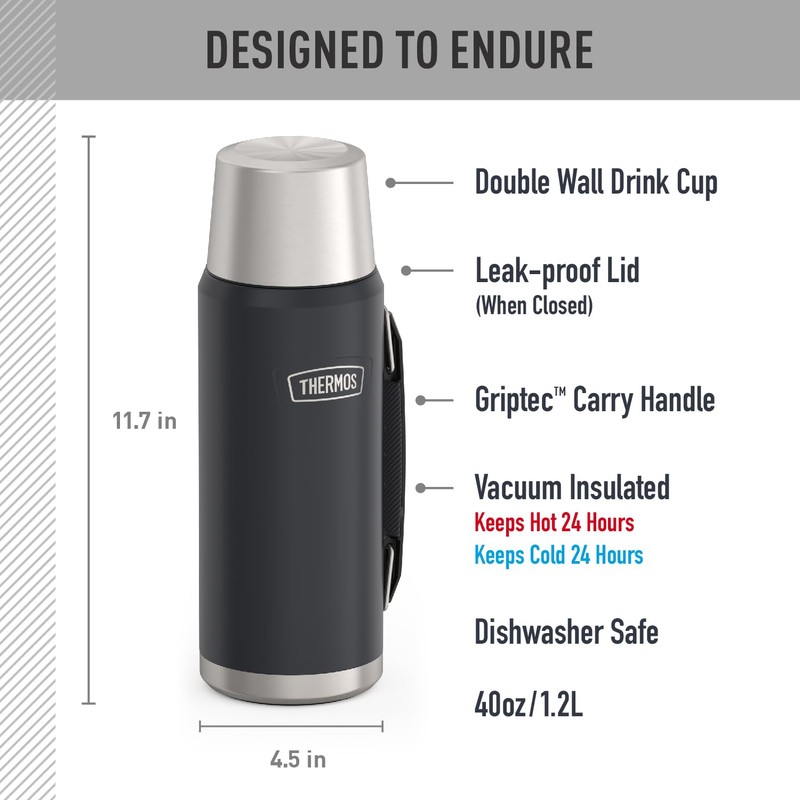 THERMOS ICON SERIES, Stainless Steel Beverage Bottle, Granite, 40 oz