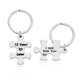 15th Anniversary Keychain Gifts for Couple Gifts for Him and Her Romantic 15th Wedding Anniversary Keychain for Husband and Wife 15 Year Anniversary Present for Couple Matching Pluzze Keychains for 2