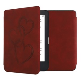 kwmobile Cover Compatible with Kobo Clara 2E / Tolino Shine 4 Cover - eReader Case - Brushed Heart Abstract Dark Red