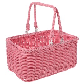 CALLARON Woven Picnic Basket Pink Wicker Basket Small Picnic Basket Fruit Basket with Handle Plastic Storage Basket for Picnic Wedding (24 * 24 * 16 CM)