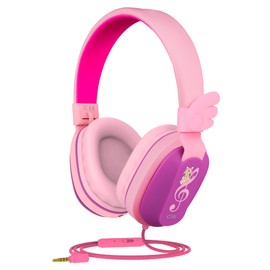 Riwbox Kids Headphones, CS6 Lightweight Foldable Stereo Headphones Over Ear Corded Headset Sharing Function with Mic and Volume Control for Phone/PC/Kindle/Tablet (Purple&Pink)