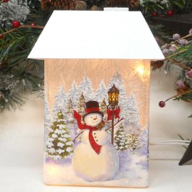 Stony Creek Decorative Lighted Glass Waving Snowman Lamp Post 7" House GLL1392