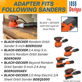 Vacuum Hose Adapter compatible with BLACK+DECKER 5-inch Random Orbit Sander BDERO100 BDERO600 BDERO200AEV BDEQS300 and 1-7/8 inch Wet Dry Shop Vac Hose Dust Reducer Collector