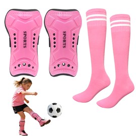 KASESSS Parastinchi Calcio Ragazze 6-12 Anni Con Calze Set, Rosa Parastinchi Traspirante Antishock, Parastinchicalcio Bambini Fascette Regolabili Antiscivolo Protezione Stinchi E Polpacci