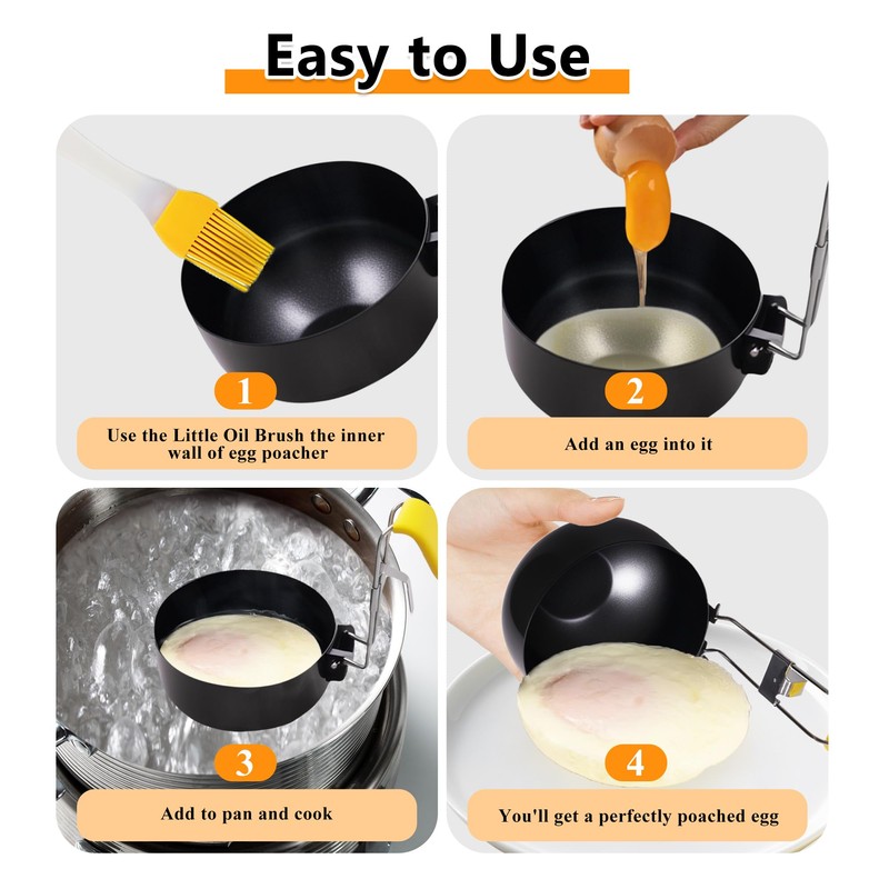 2 Pack Stainless Steel Egg Poacher, Non-Stick Egg Poacher Pan