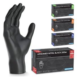 ARNOMED 200 x Disposable Gloves, Black, S, Nitrile Gloves, Powder-Free, Latex Free, Disposable Rubber Gloves, Nitrile Gloves, S, M, L & XL