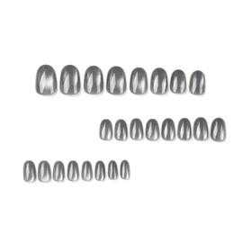 Short Press on Nails Cat Eye Oval Fake Nails Press ons Grey Full Cover Acrylic Nails Glitter Design Glue on Nails Glossy False Nails Artificial Stick on Nails for Women 24Pcs