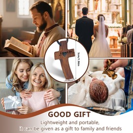 MRRSIWEI Black Walnut Cross My Heart, Handheld Wooden Cross Cross Key Chain Gifts for Children Adults Praying, Clutching, Clinging.(1 Necklace+1 Keychain)