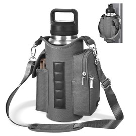 icolor Gym Magnetic Bag Water Bottle Carrier Holder with Strap & Phone Pockets, Diameter 3.9" Magnetic Gym Bag 5 Built-in Magnets Gym Accessories Organizer Pouch Sling Sleeve (Nylon, Light Grey)