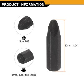 HARFINGTON 2pcs PH3 Phillips Screwdriver Bit 5/16" Hex Shank 32mm/1.26" Length Magnetic Cross Head Hex Bits S2 Steel Screw Driver Bit for Impact Electric Screw Driver Power Tools, Black