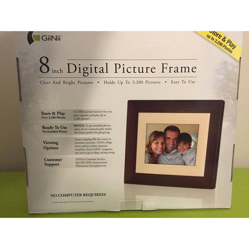 Giinii 8" Digital LCD Photo Frame, Brown