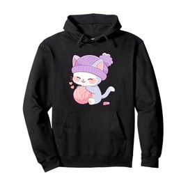 Cute Cat Kitten with a Yarn Kawaii Character Pullover Hoodie