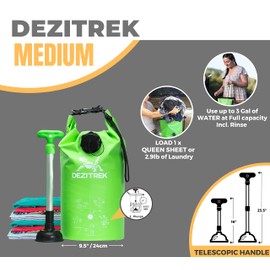 Dezitrek All in One Hand Wash Bag and Plunger Set - Off Grid Washing Machine Non Electric for Camping Travel | Eco Friendly Portable Manual Clothes Washer Laundry Bag for RV's (Medium)