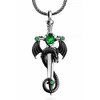 DGP Mens Sterling Silver Dragon Sword Pendant Necklace (Green), Sterling