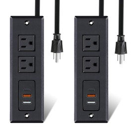 TooCust - Juego de 2 regletas de alimentación empotradas con puerto USB C, salida de computadora con 3 puertos USB, toma de corriente para cajones de conferencias con 2 enchufes de CA, enchufe
