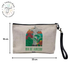 Canvas Bag - Rio de Janeiro Brazil Christ Illustration Holiday - Linen Look Cosmetic Bag - Purse - 15 x 10 cm, linen, Cosmetic bag