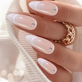 ADAIER Handmade Press On Nails, French Nails,wedding, party,Short Coffin Nails Set for Handmade,Reusable Opaque Nails in 10 Nail Kit for Women(Z-02) (Z16, S)