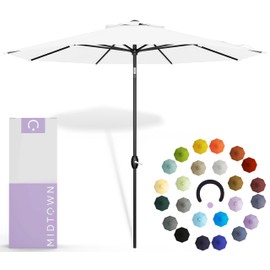 Midtown Umbrellas 10-Year-No-Fade - 8 Ft - UV Proof Ivory (White) Polyester Fabric - Umbrella Outdoor Patio, Auto-Tilt Aluminum Frame Patio Umbrella for Garden, Pool & Deck - Black Pole