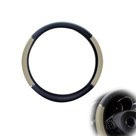 Leather Steering Wheel Cover, Universal Non-Slip Breathable Elasticity Microfibre Wavy Steering Wheel Cover, Car Steering Wheel Protective Cover, 37-38 cm, Beige