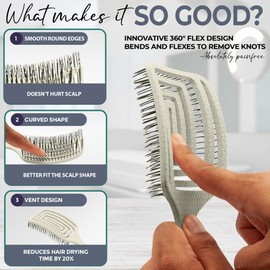 Fiora Naturals Hair Detangler Brush for women - Anti Static Paddle Brush for long hair w/soft Bristles- Glide Through Tangles with Ease - Detangling Brush for Curly, Thick, Fine - Wet or Dry Hair