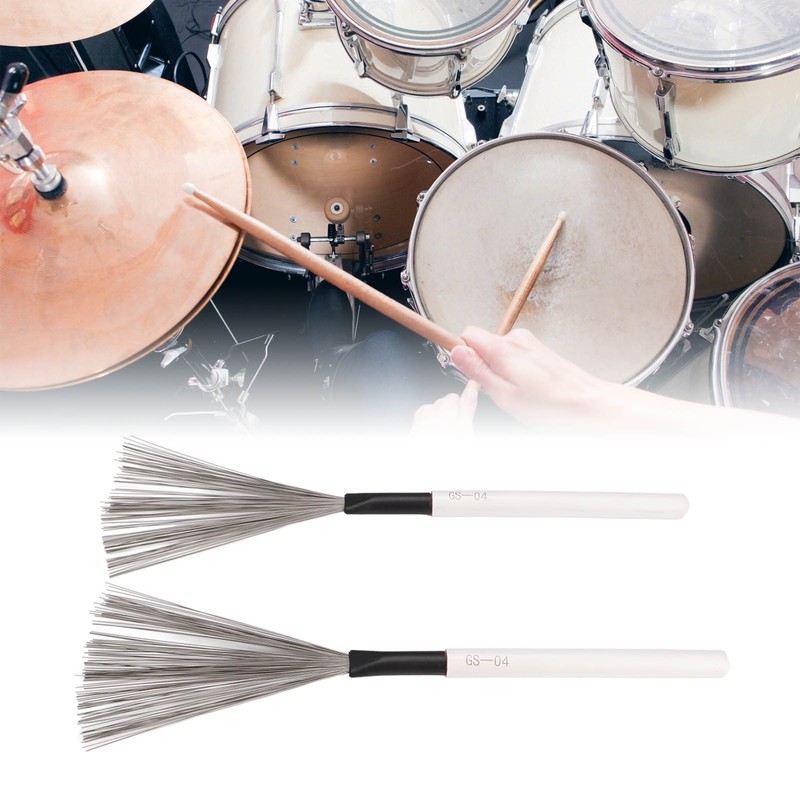 Drum Brush Steel Wire Maple Wooden Handle Percussion Tool Instrument