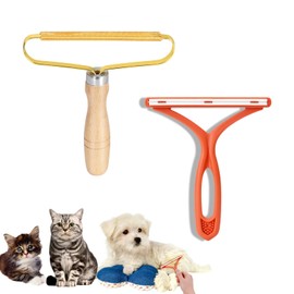 LEBEXY Tragbarer Fusselentferner | Tierhaarentfernungsbürsten | Teppichschaber | Lint Remover für Kleidung, Gewebte Mäntel, Tierhaar (Holzmaserung+Orange)