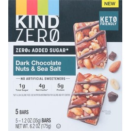KIND KIND ZERO Added Sugar Bars, Keto Snack, Dark Chocolate Nuts and Sea Salt, Good Source of Fiber, Gluten Free, Low Sugar, 5g Protein, 5 Count