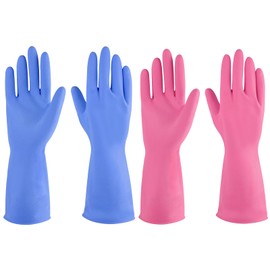 IUCGE Rubber Gloves, 2 Pairs, Blue+Pink, XL, Protective Dishwashing Gloves