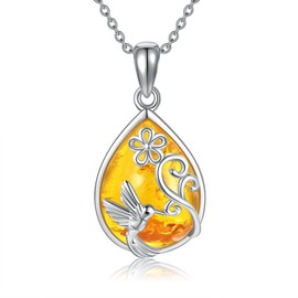 URONE Bee / Dragonfly / Hummingbird Chain 925 Sterling Silver Amber Pendant Necklace Jewellery Gifts for Women, Sterling Silver, No Gemstone