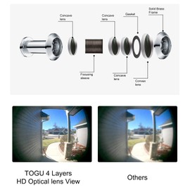 TOGU TG2814YG-PH Solid Brass UL Listed HD Glass Lens 220-degree Door Viewer Peephole with Heavy Duty Privacy Cover for 1-3/8" to 2-1/6" Doors, Polished Chrome Finish