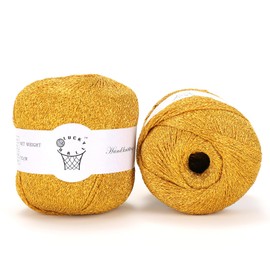 2PCS Metallic Crochet Thread,Yarn for Crocheting,Metallic Thread Round Band Yarn,Lurex Yarn with Metallic Shine, Sparkle Metallic Yarn for Clothes, Car Charm, Keychain Charm 80g(Bright Gold)