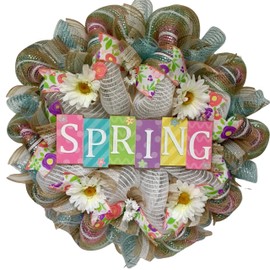 Spring Wreath, Luxury Handmade - Pastel Spring with Daisies” Front Door Decor, 24 or 28 Inch