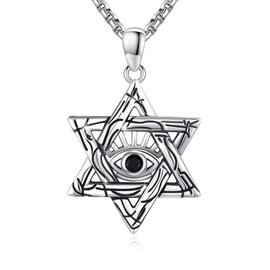 YueYuan - Collar de plata de ley 925 con diseño de estrella de David con diseño de ojo malvado, colgante de estrella de David, regalo de graduación para el día del padre, Plata esterlina, Circón