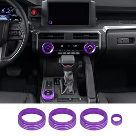KUJOOY for Toyota Tacoma 2024 2025 SR SR5, for 4Runner SR SR5 2025 w/8" Display Interior Accessories AC Center Consoles Control Audio Switch Drive Volume Knob Cover Aluminum Alloy (Purple, 8“ Screen)