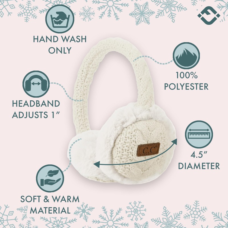 Funky Junque Kids Adjustable Earmuffs - Cable Knit - Ivory