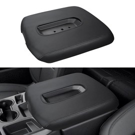 INTGET Leather Armrest Cover for 2019-2024 Chevy Silverado & GMC Sierra, Center Console Lid, Arm Rest Box Protector (Black Stitches, Jump Seat 2019-2024 Silverado/Sierra etc.)