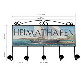 Home Port Sailing Boat Coat Hook Rail with 5 Hooks for Nautical Fans Maritime Wall Hook Design, Ideal as a Great Gift for Sailing Lovers