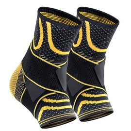 IZWEAR Ankle Brace with Straps (PAIR) for Plantar Fasciitis and Sprained Ankle, Ankle Sleeve for Achilles Tendonitis, Pair of Copper Infused Ankle Compression Support for Men&Women