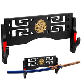 Alyoen Sword Display Katana Wall Mount, Samurai Sword Katana Holder Stand with Velvet Padded Hook & Dragon Pattern, Sword Rack for Lightsaber Wakizashi Samurai- 1 Tier