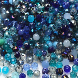Niziky 200PCS Crystal Glass Beads for Jewelry Making, 6mm Multicolor Blue Faceted Rondelle Glass Beads with Hole, Glass Crystal Briolette Spacer Beads for Jewelry Bracrlet Making Crafts Projects