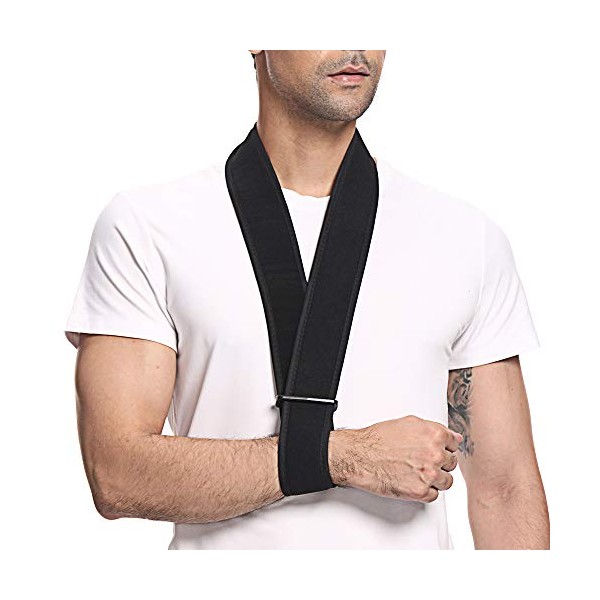 supregear Arm Sling, Lightweight Adjustable Neck Support Collar Immobilizer Simple Arm Sling Breathable Shoulder Support for Men Women (Black, Standard)