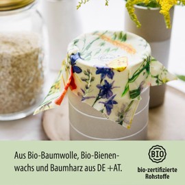 little bee fresh Organic Beeswax Cloths Starter Set from Germany – Wax Paper for Food – Natural & Plastic-Free Fresh – Handmade Oilcloth Made from Organic Raw Materials S/M/L (Bee Dream)